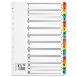 10 x Sets Of A4 File Dividers 1-20 With Plastic Tabs (464319)